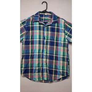 True Rock Plaid Button Front Shirt Short Sleeve Gray Men's LG New